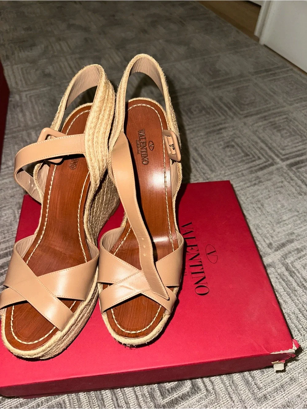 Valentino Tan Espadrille Wedge Sandals